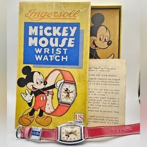 1940s Ingersoll Mickey Mouse Watch & Original Yellow Box w Insert